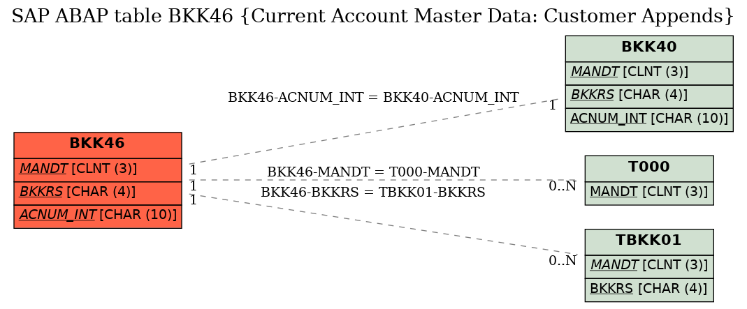 E-R Diagram for table BKK46 (Current Account Master Data: Customer Appends)