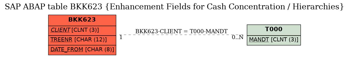 E-R Diagram for table BKK623 (Enhancement Fields for Cash Concentration / Hierarchies)