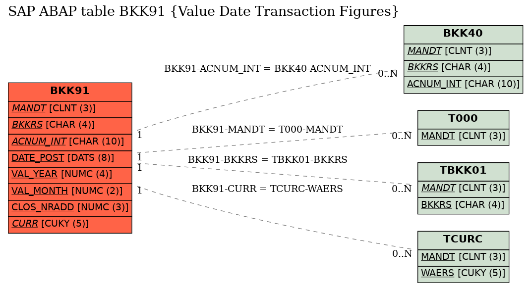 E-R Diagram for table BKK91 (Value Date Transaction Figures)