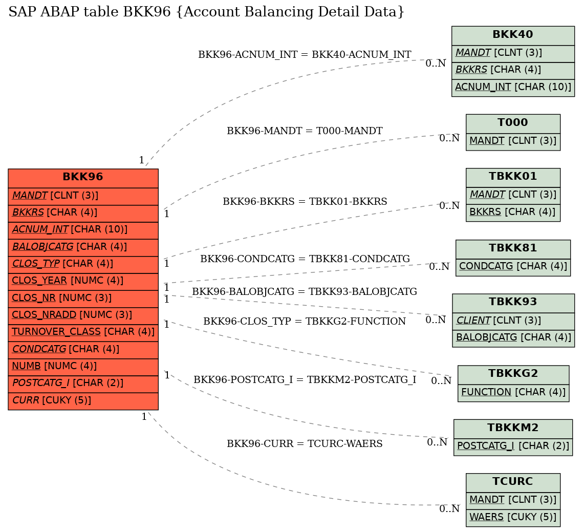 E-R Diagram for table BKK96 (Account Balancing Detail Data)