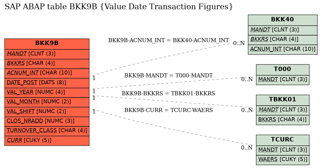 E-R Diagram for table BKK9B (Value Date Transaction Figures)