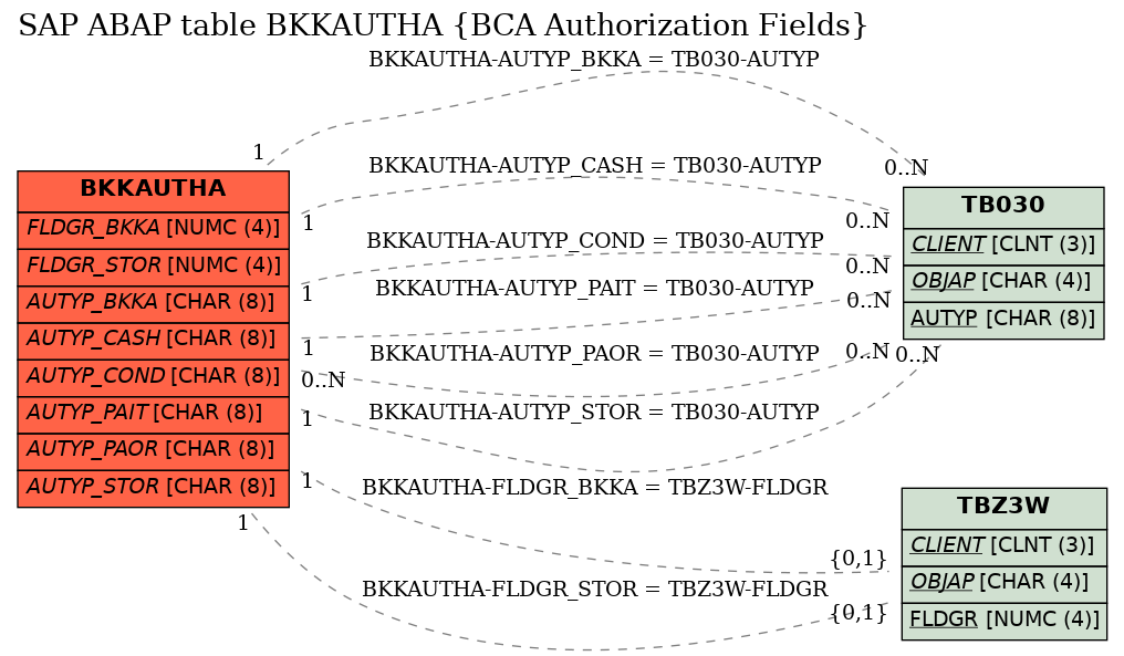 E-R Diagram for table BKKAUTHA (BCA Authorization Fields)