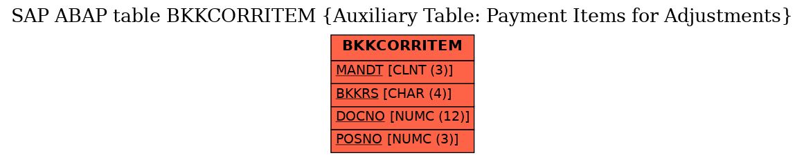 E-R Diagram for table BKKCORRITEM (Auxiliary Table: Payment Items for Adjustments)