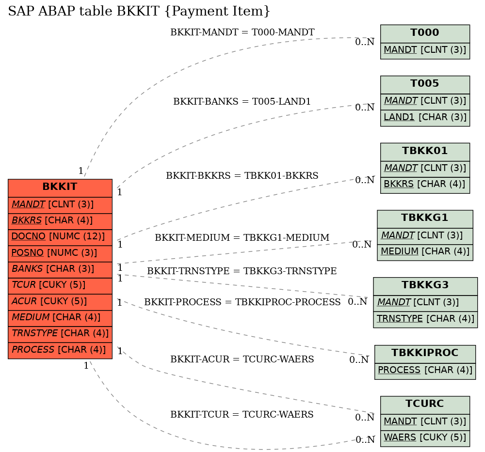 E-R Diagram for table BKKIT (Payment Item)