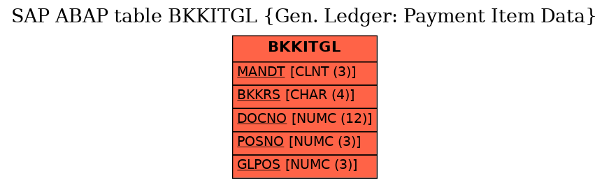 E-R Diagram for table BKKITGL (Gen. Ledger: Payment Item Data)