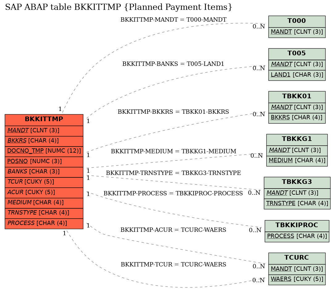 E-R Diagram for table BKKITTMP (Planned Payment Items)