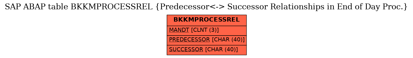 E-R Diagram for table BKKMPROCESSREL (Predecessor<-> Successor Relationships in End of Day Proc.)