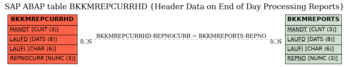 E-R Diagram for table BKKMREPCURRHD (Header Data on End of Day Processing Reports)