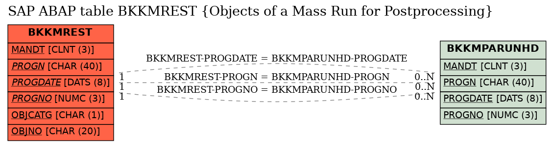 E-R Diagram for table BKKMREST (Objects of a Mass Run for Postprocessing)