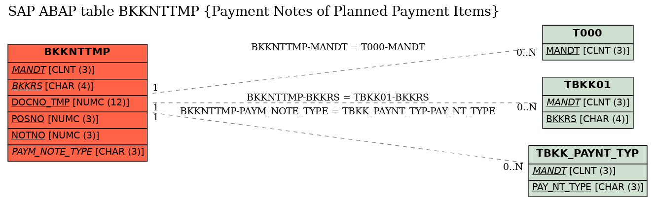 E-R Diagram for table BKKNTTMP (Payment Notes of Planned Payment Items)