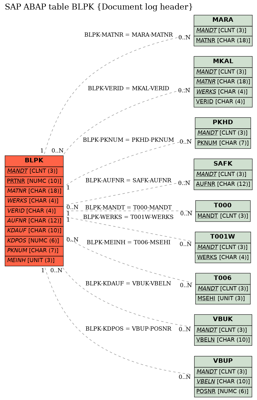 E-R Diagram for table BLPK (Document log header)