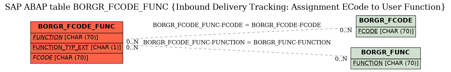 E-R Diagram for table BORGR_FCODE_FUNC (Inbound Delivery Tracking: Assignment ECode to User Function)