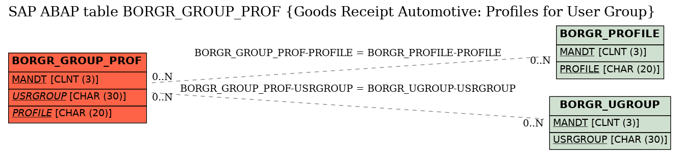E-R Diagram for table BORGR_GROUP_PROF (Goods Receipt Automotive: Profiles for User Group)