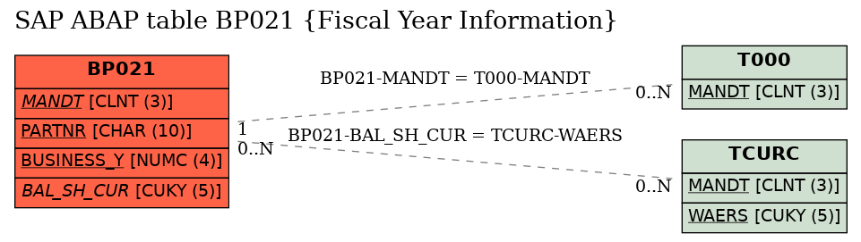 E-R Diagram for table BP021 (Fiscal Year Information)