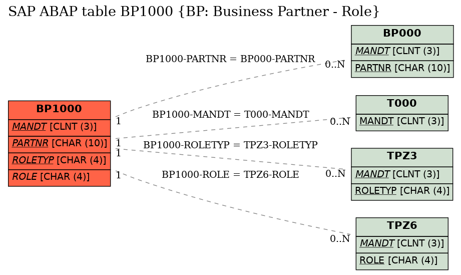 E-R Diagram for table BP1000 (BP: Business Partner - Role)