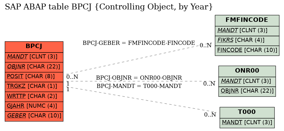 E-R Diagram for table BPCJ (Controlling Object, by Year)