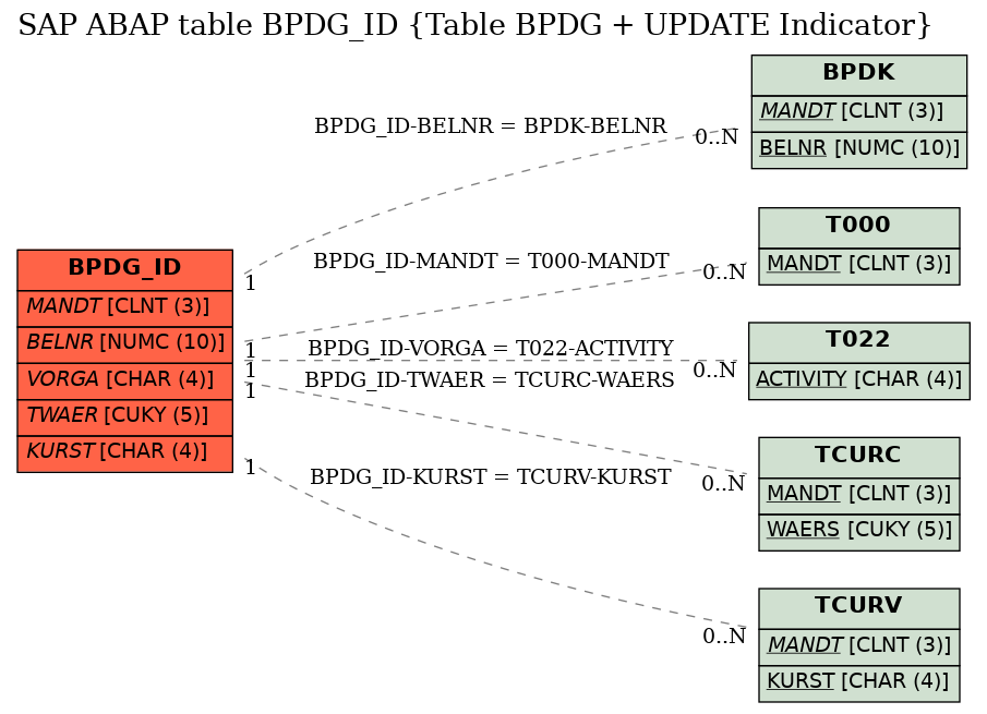 E-R Diagram for table BPDG_ID (Table BPDG + UPDATE Indicator)