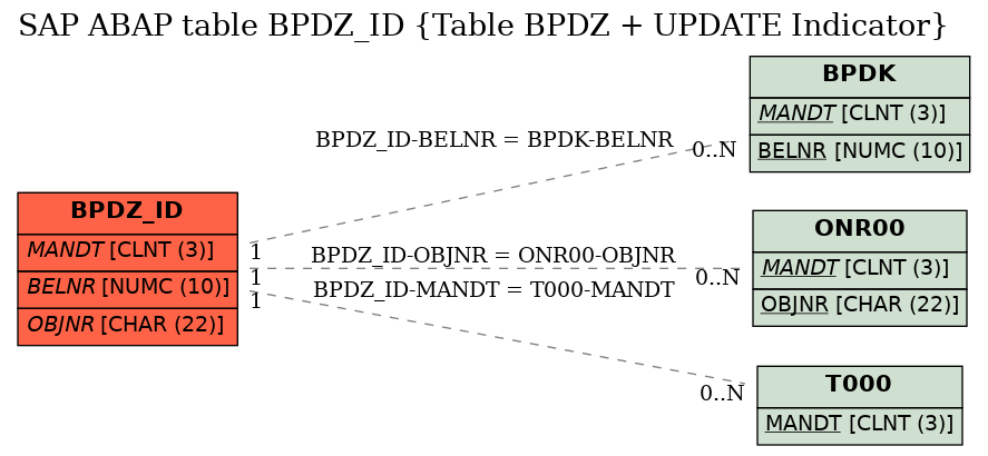 E-R Diagram for table BPDZ_ID (Table BPDZ + UPDATE Indicator)