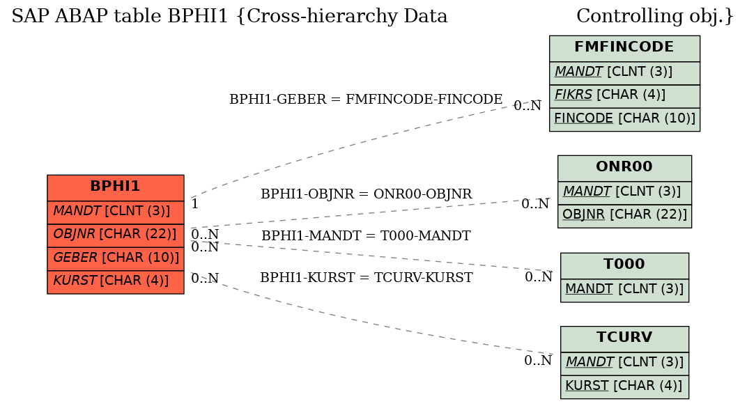 E-R Diagram for table BPHI1 (Cross-hierarchy Data                       Controlling obj.)