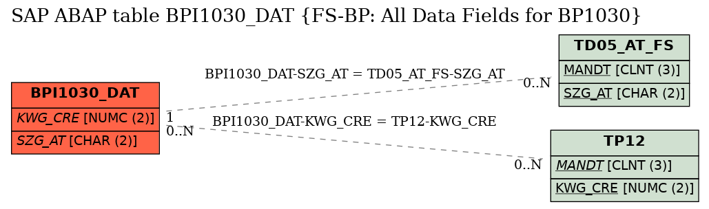 E-R Diagram for table BPI1030_DAT (FS-BP: All Data Fields for BP1030)