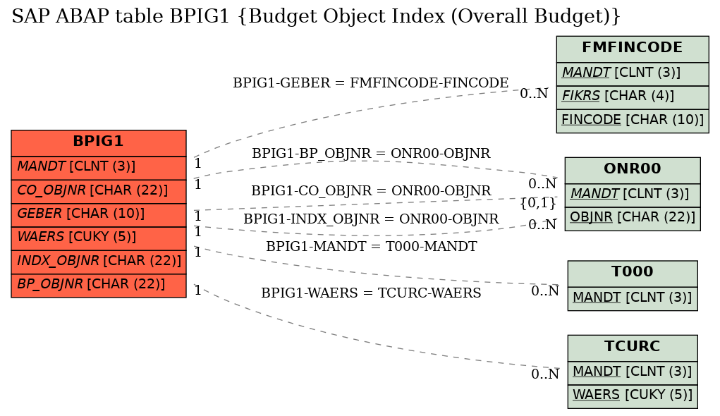 E-R Diagram for table BPIG1 (Budget Object Index (Overall Budget))