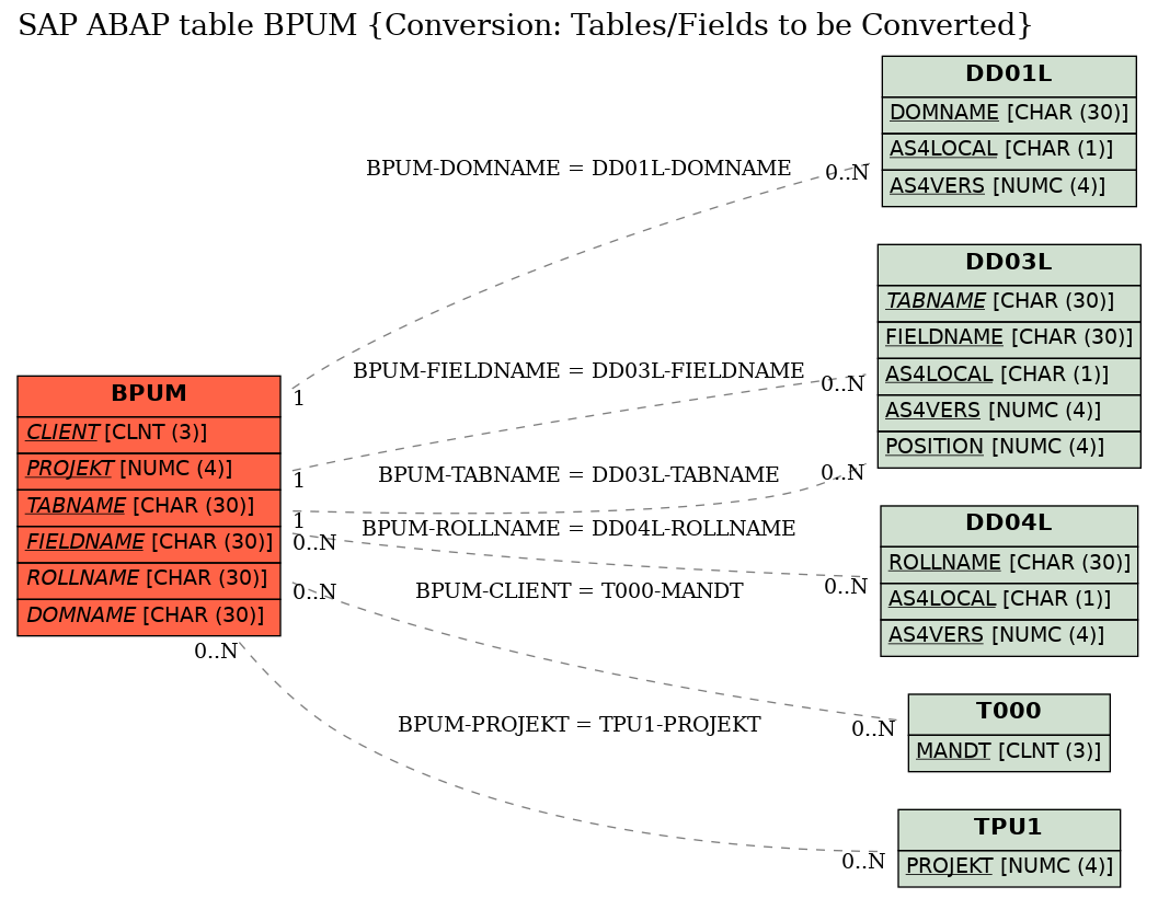 E-R Diagram for table BPUM (Conversion: Tables/Fields to be Converted)