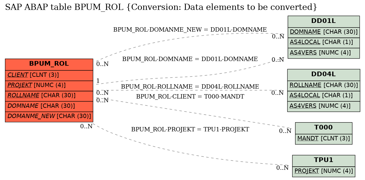 E-R Diagram for table BPUM_ROL (Conversion: Data elements to be converted)