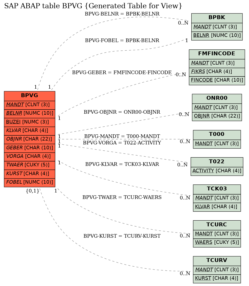 E-R Diagram for table BPVG (Generated Table for View)