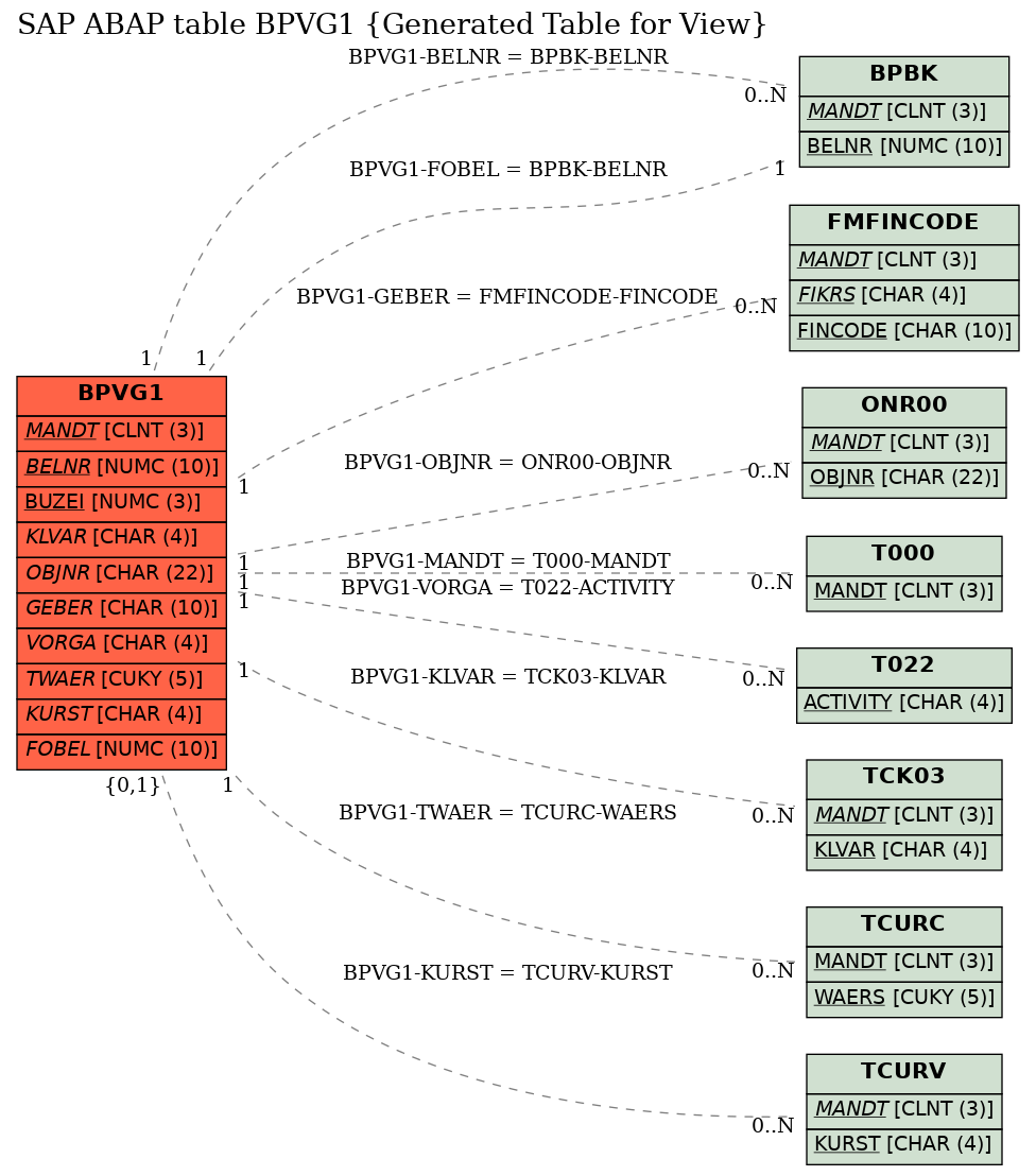 E-R Diagram for table BPVG1 (Generated Table for View)