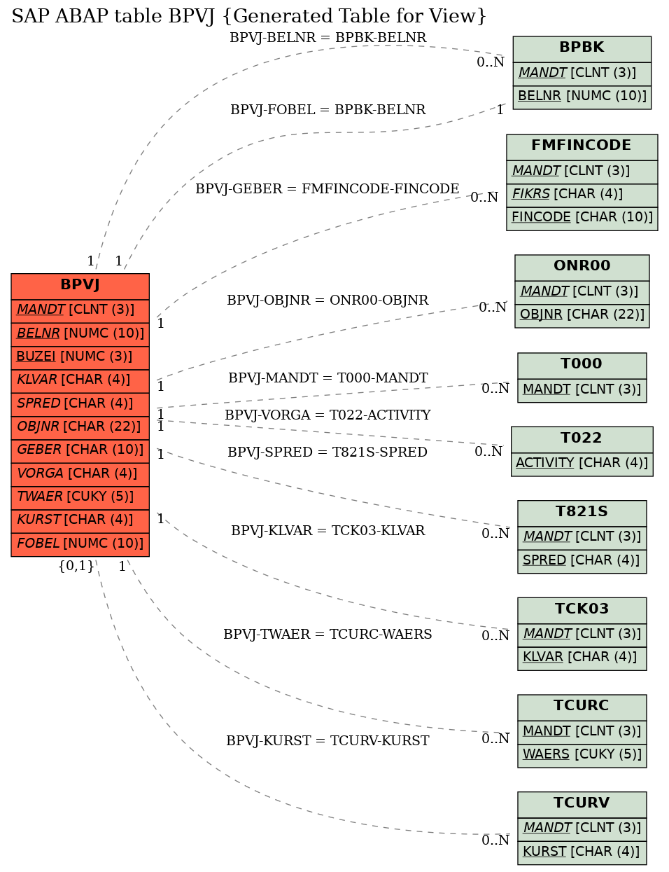 E-R Diagram for table BPVJ (Generated Table for View)