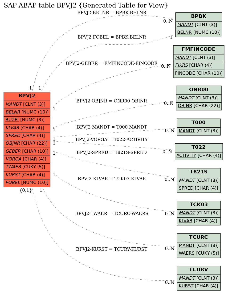 E-R Diagram for table BPVJ2 (Generated Table for View)