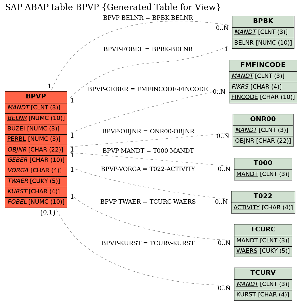 E-R Diagram for table BPVP (Generated Table for View)