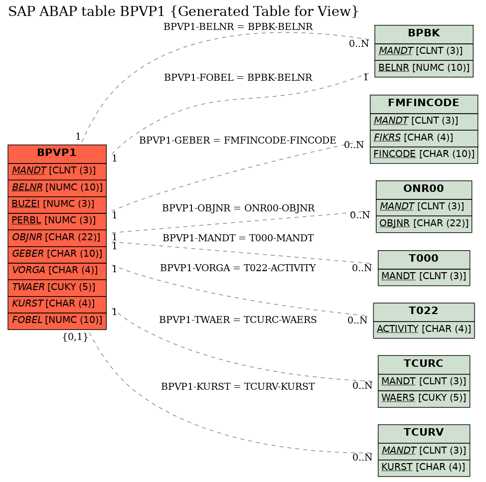 E-R Diagram for table BPVP1 (Generated Table for View)