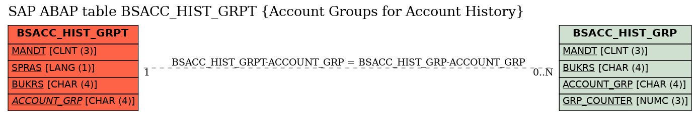 E-R Diagram for table BSACC_HIST_GRPT (Account Groups for Account History)