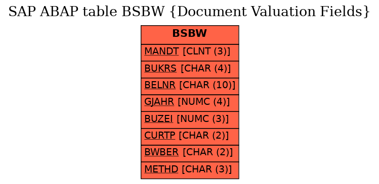 E-R Diagram for table BSBW (Document Valuation Fields)