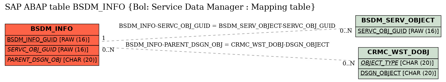 E-R Diagram for table BSDM_INFO (Bol: Service Data Manager : Mapping table)