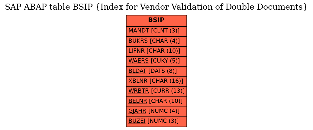 E-R Diagram for table BSIP (Index for Vendor Validation of Double Documents)