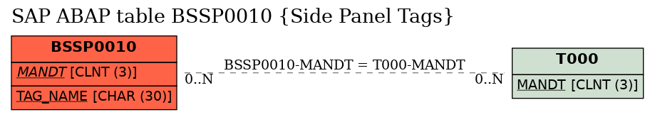 E-R Diagram for table BSSP0010 (Side Panel Tags)