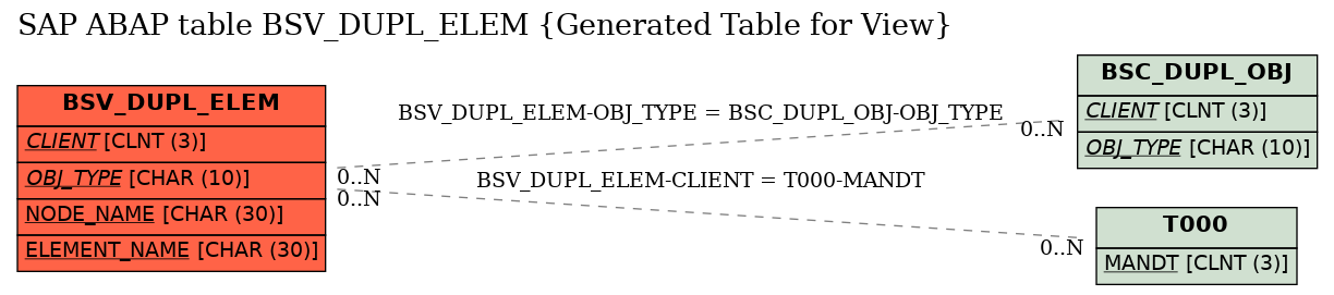 E-R Diagram for table BSV_DUPL_ELEM (Generated Table for View)