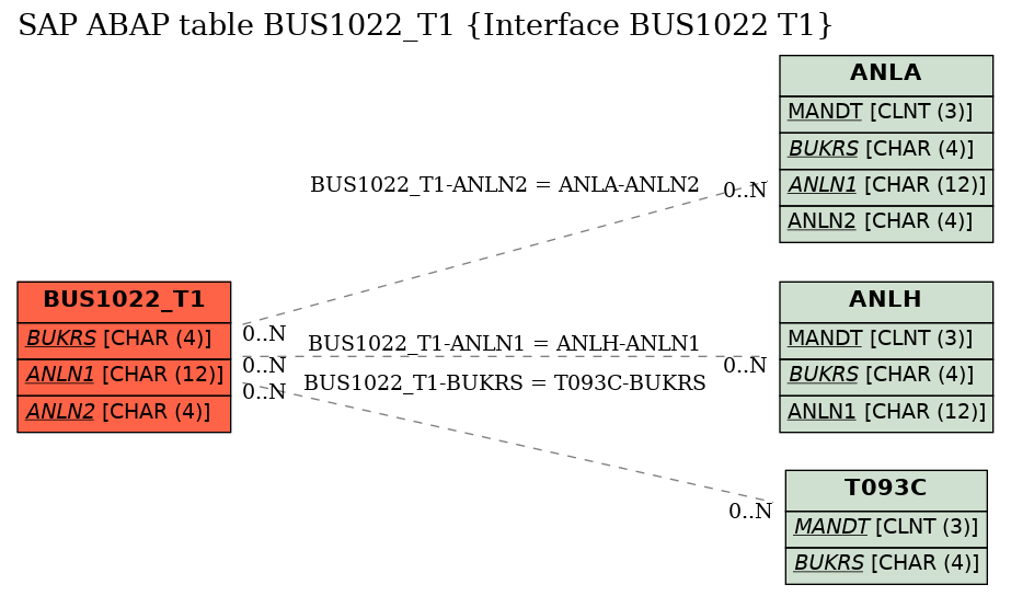 E-R Diagram for table BUS1022_T1 (Interface BUS1022 T1)