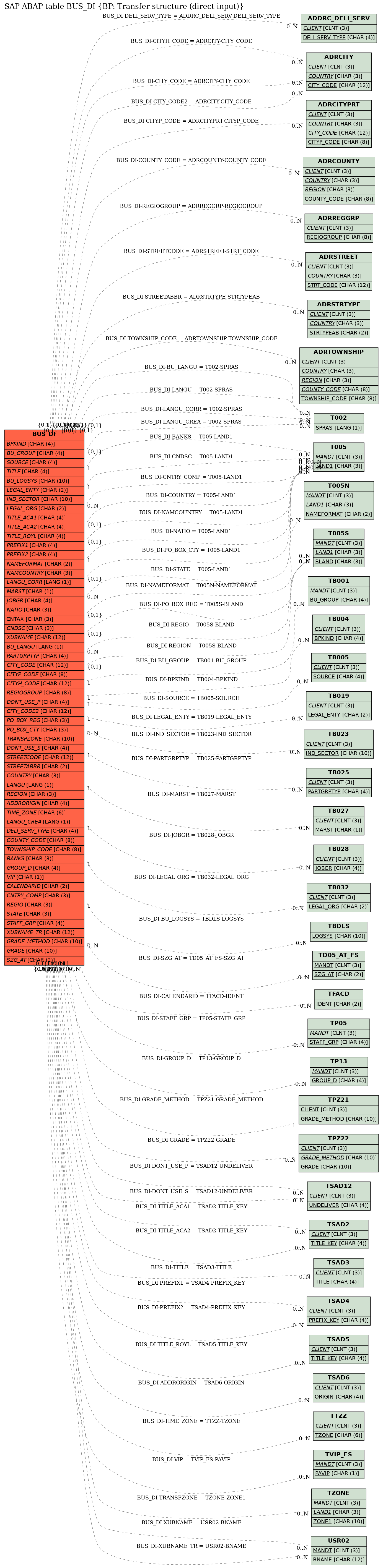 E-R Diagram for table BUS_DI (BP: Transfer structure (direct input))