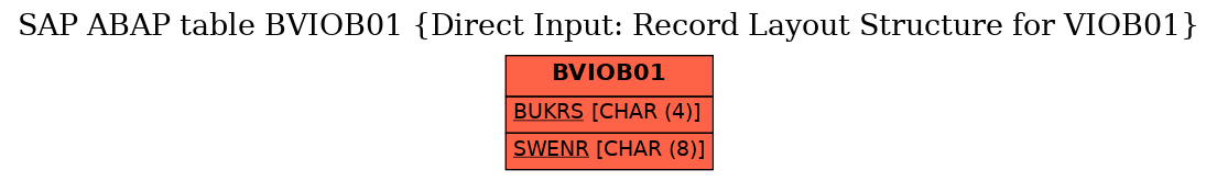 E-R Diagram for table BVIOB01 (Direct Input: Record Layout Structure for VIOB01)