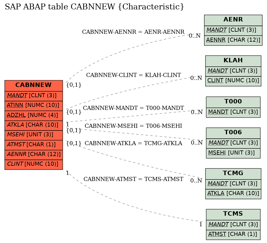 E-R Diagram for table CABNNEW (Characteristic)