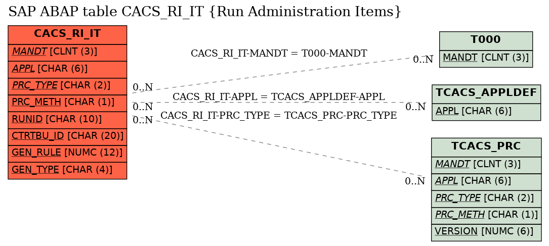 E-R Diagram for table CACS_RI_IT (Run Administration Items)