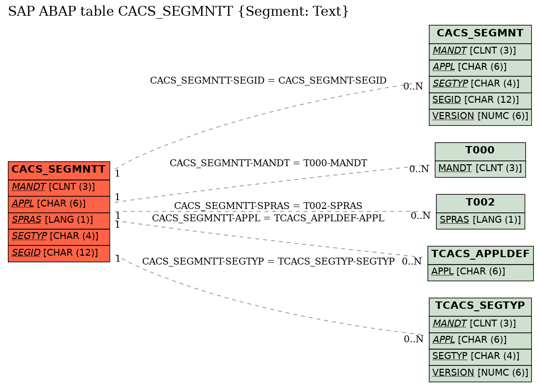 E-R Diagram for table CACS_SEGMNTT (Segment: Text)