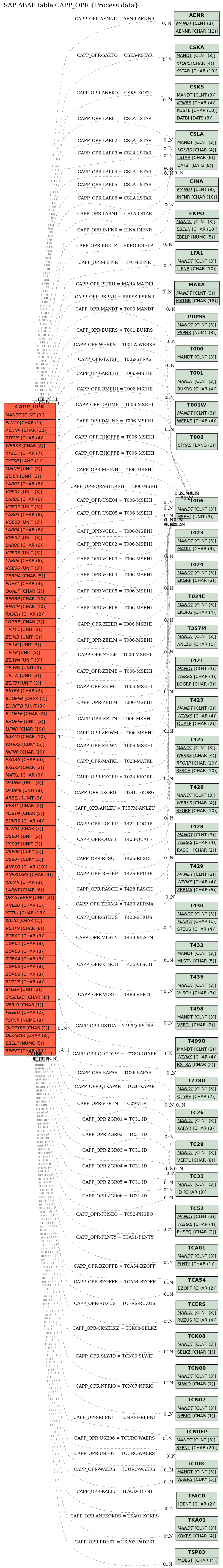 E-R Diagram for table CAPP_OPR (Process data)