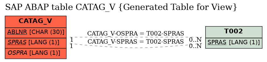 E-R Diagram for table CATAG_V (Generated Table for View)