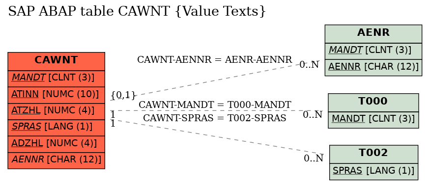 E-R Diagram for table CAWNT (Value Texts)