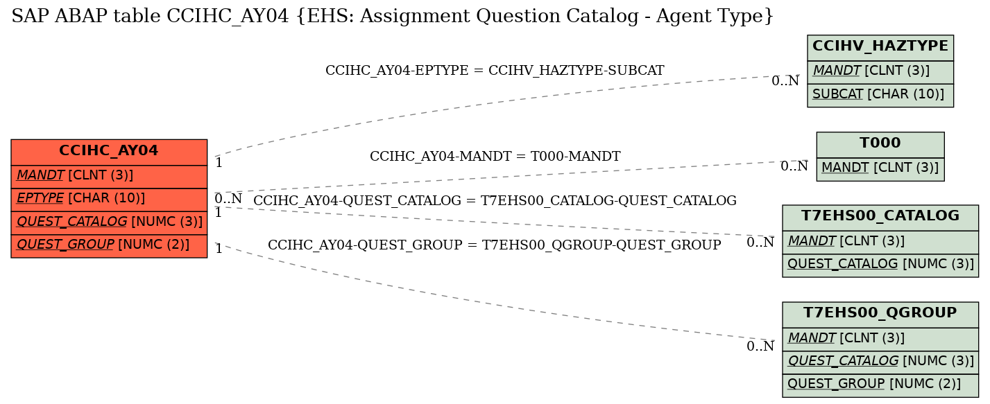 E-R Diagram for table CCIHC_AY04 (EHS: Assignment Question Catalog - Agent Type)