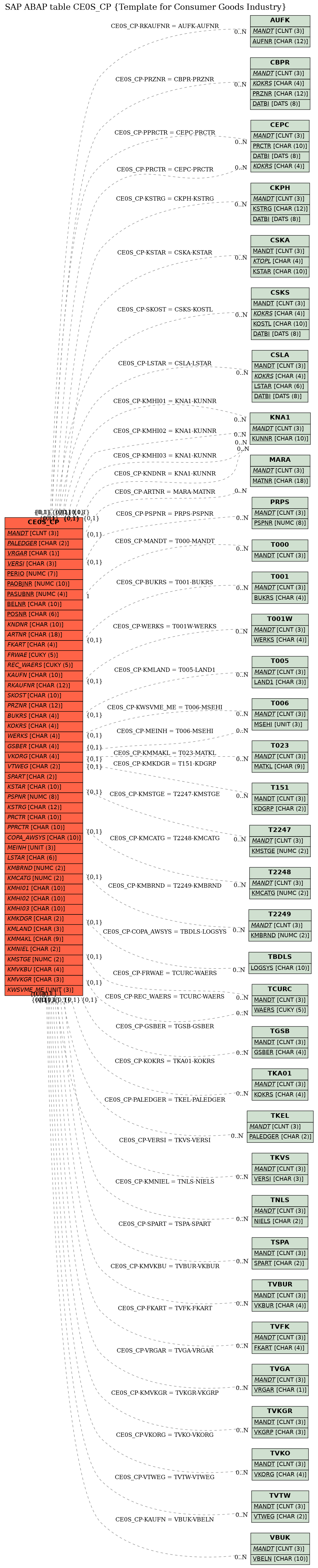 E-R Diagram for table CE0S_CP (Template for Consumer Goods Industry)